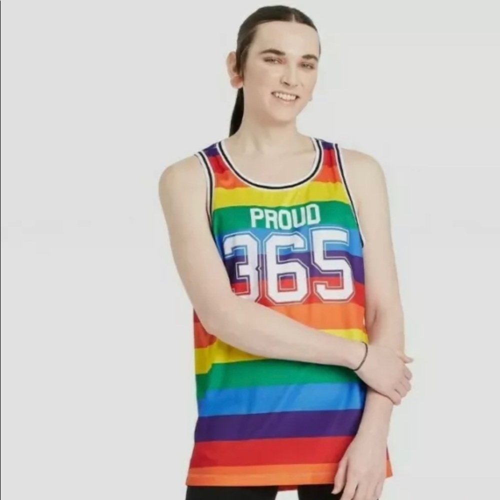 New Pride Gender Inclusive Adult Proud 365 Rainbow Jersey Tank Top Size Medium